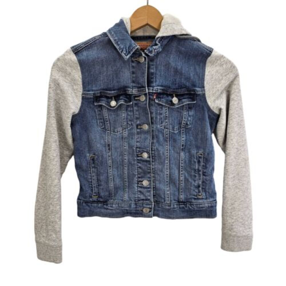 Levi's Hybrid Hooded Trucker Blue Jean Jacket Medium Wash Denim Size EXTRA SMALL
